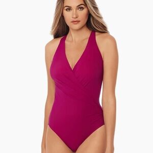 Miraclesuit Rock Solid Wrapsody Size 16 One Piece Framboise Swimsuits